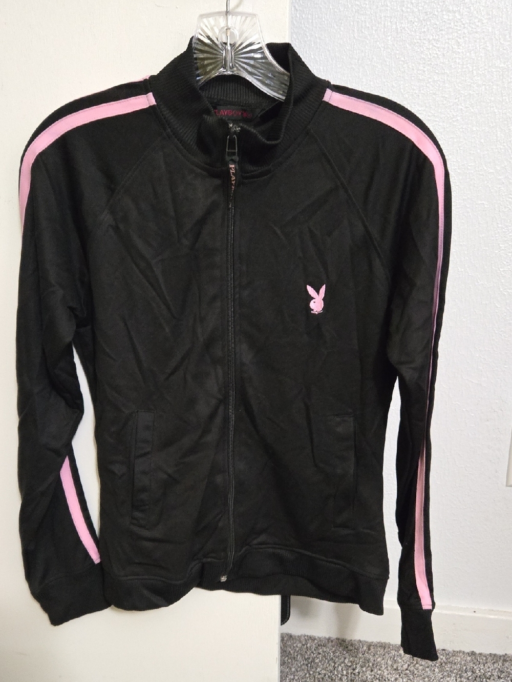 PLAYBOY Black Jacket with Pink Stripe & Bunny Logo